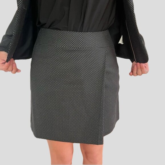 NWOT Holt Renfrew Wool Blend Fitted Blazer & Skirt Set Black with Grey Pattern - Picture 3 of 16